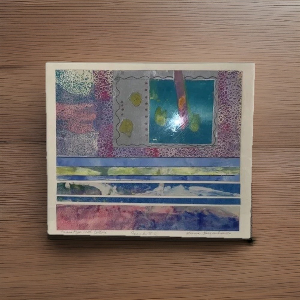 Minna‎ Kirzenbaum Original Monotype Art Collage Painting Signed 1960s Vintage